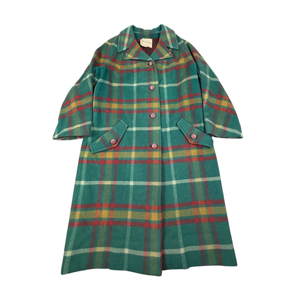 Gray Shop Fishelle Women Coat Cashmere Mink Plaid Green Vintage 50s 60s 40R